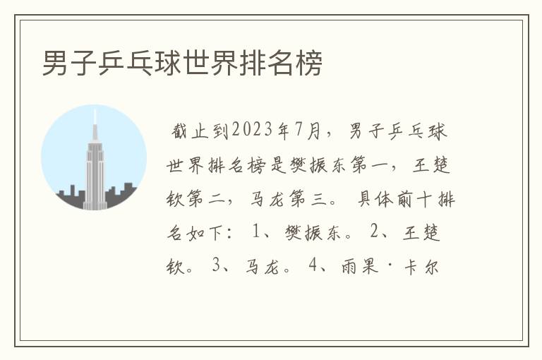 男子乒乓球世界排名榜