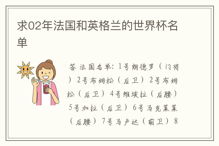 求02年法国和英格兰的世界杯名单