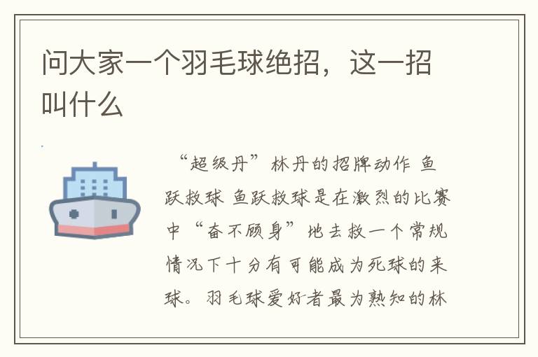 问大家一个羽毛球绝招,这一招叫什么