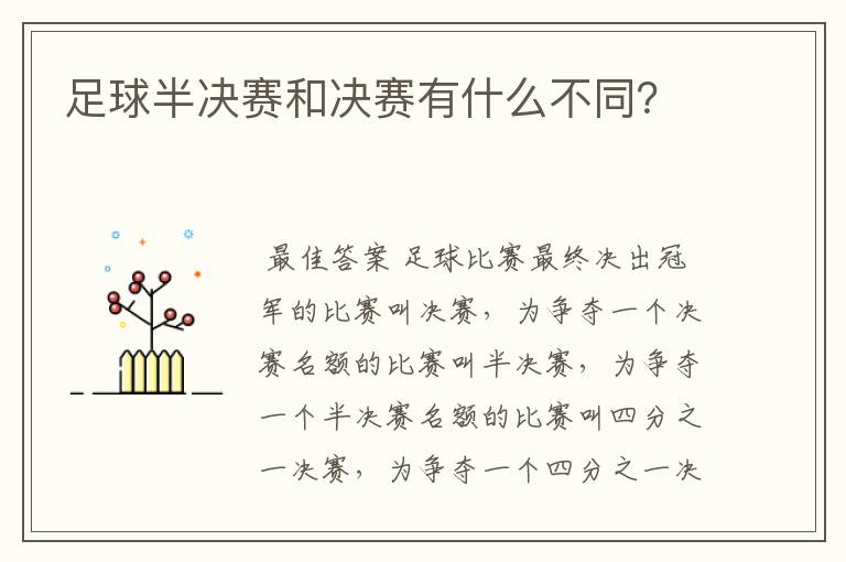 足球半决赛和决赛有什么不同?