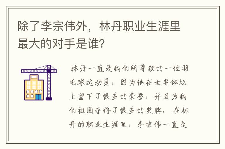 除了李宗伟外,林丹职业生涯里最大的对手是谁?