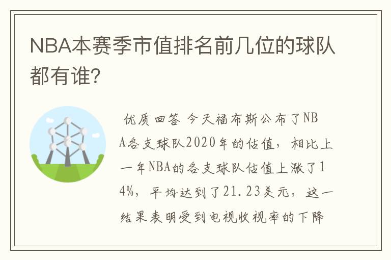 NBA本赛季市值排名前几位的球队都有谁?