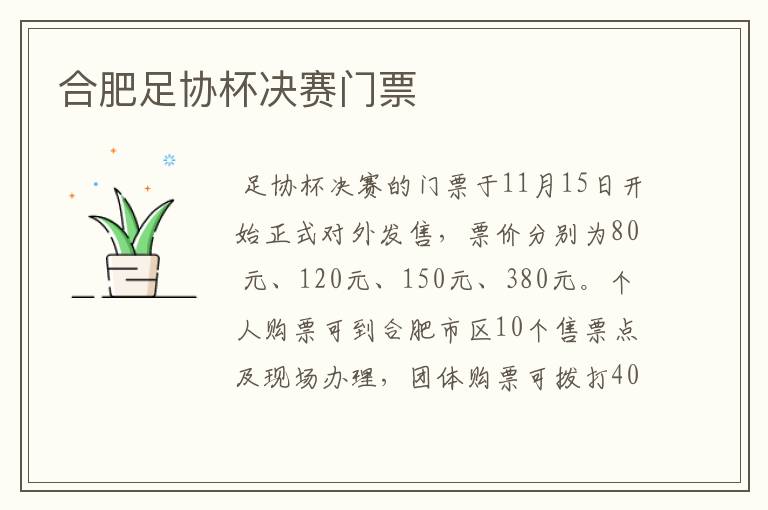 合肥足协杯决赛门票