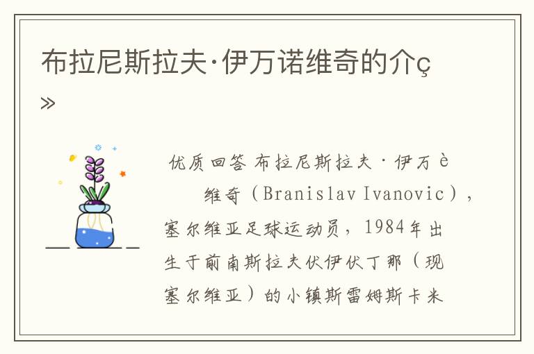 布拉尼斯拉夫·伊万诺维奇的介绍