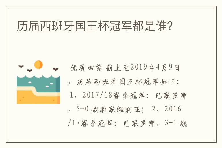 历届西班牙国王杯冠军都是谁?