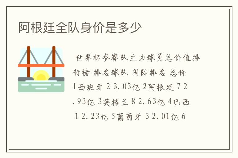 阿根廷全队身价是多少