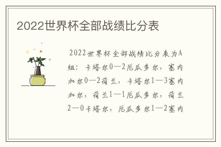 2022世界杯全部战绩比分表
