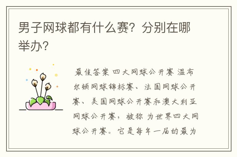 男子网球都有什么赛？分别在哪举办？