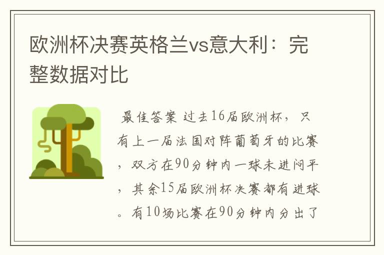欧洲杯决赛英格兰vs意大利:完整数据对比