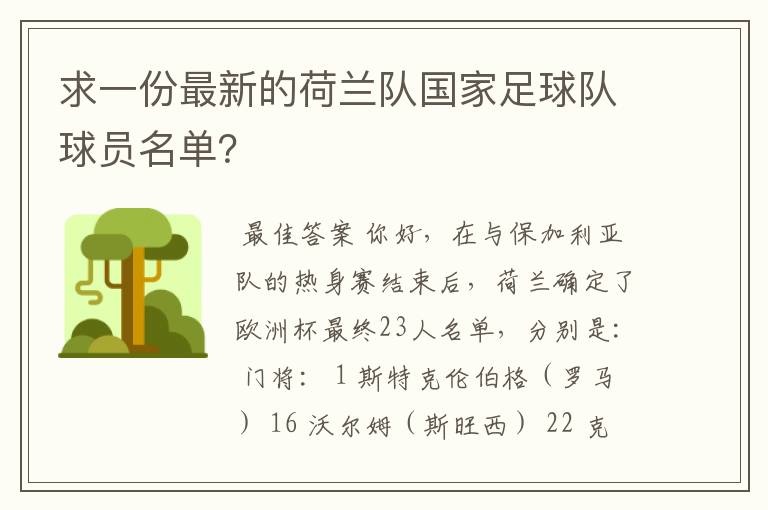 求一份最新的荷兰队国家足球队球员名单?
