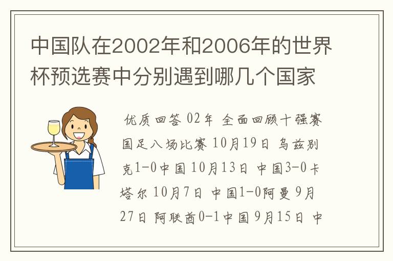 中国队在2002年和2006年的世界杯预选赛中分别遇到哪几个国家,比分、积分分别为多少?小组排第几名?