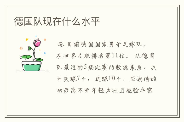 德国队现在什么水平