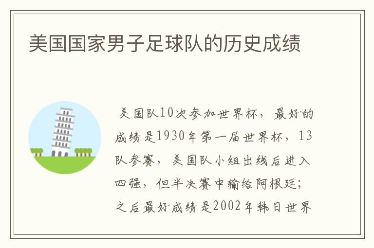 美国国家男子足球队的历史成绩