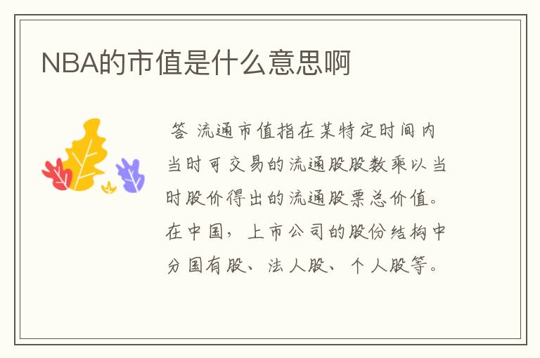 NBA的市值是什么意思啊
