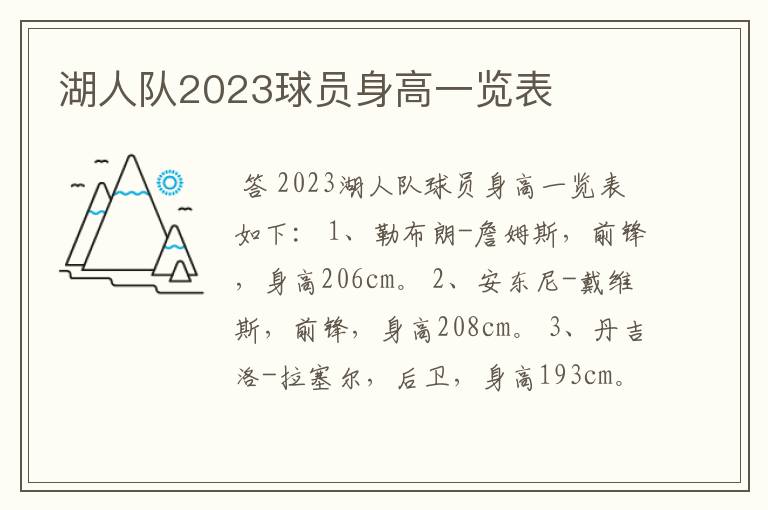 湖人队2023球员身高一览表