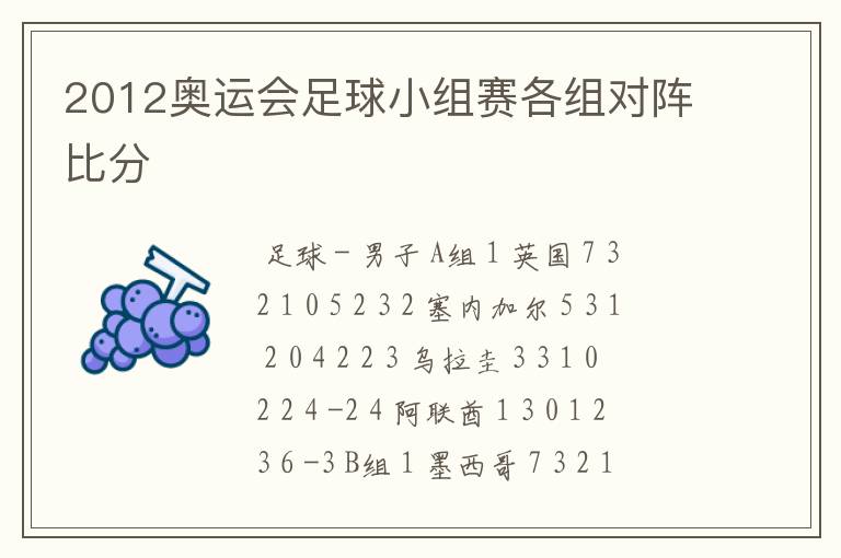 2012奥运会足球小组赛各组对阵比分