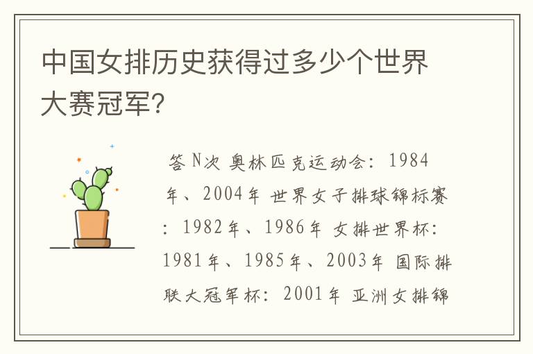 中国女排历史获得过多少个世界大赛冠军?