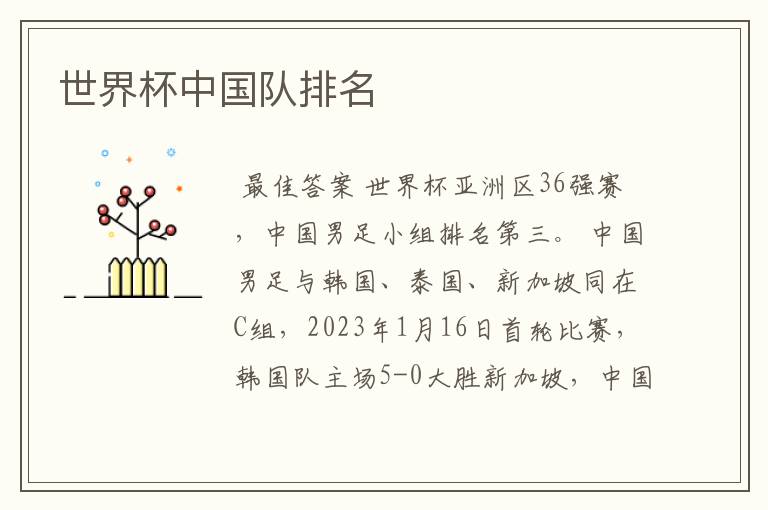 世界杯中国队排名
