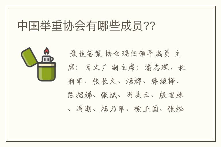 中国举重协会有哪些成员??