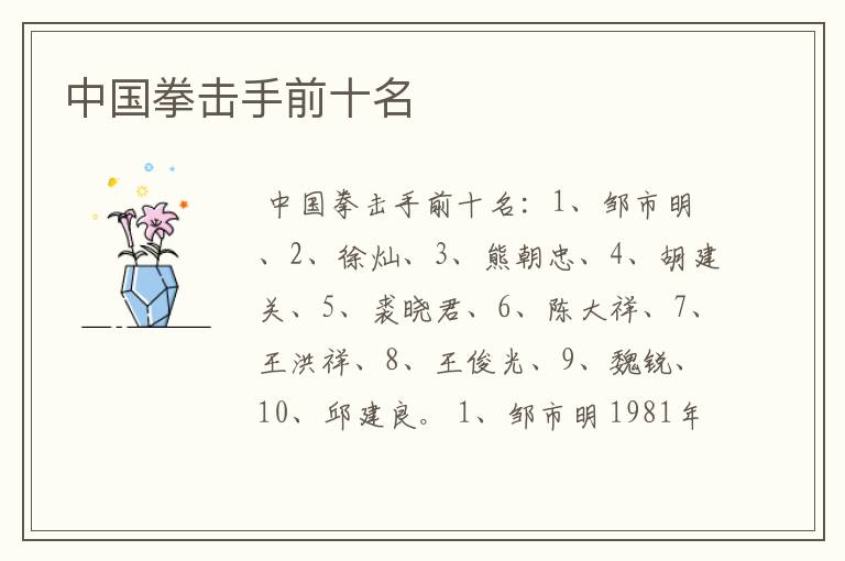 中国拳击手前十名