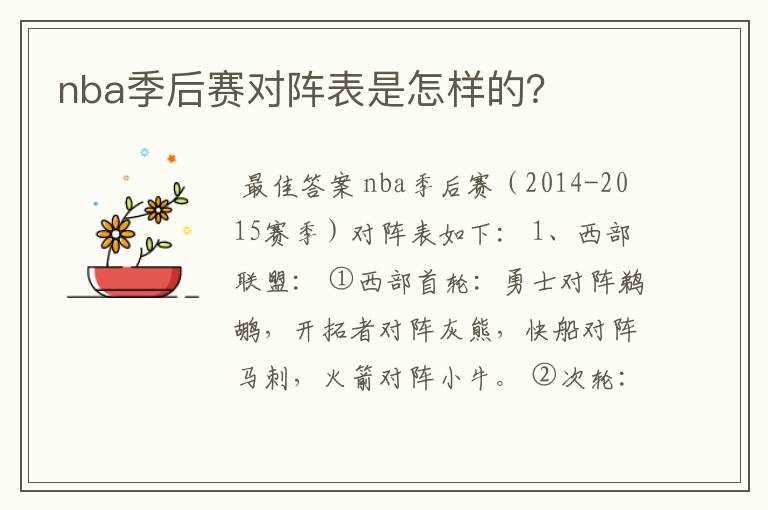 nba季后赛对阵表是怎样的？