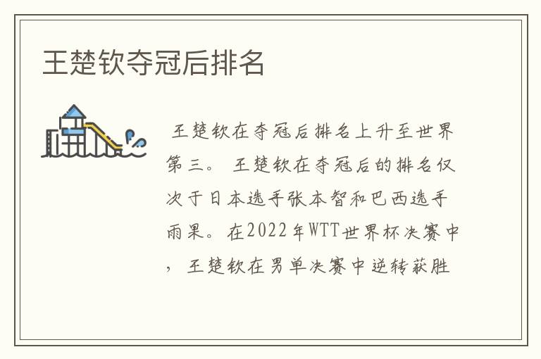 王楚钦夺冠后排名