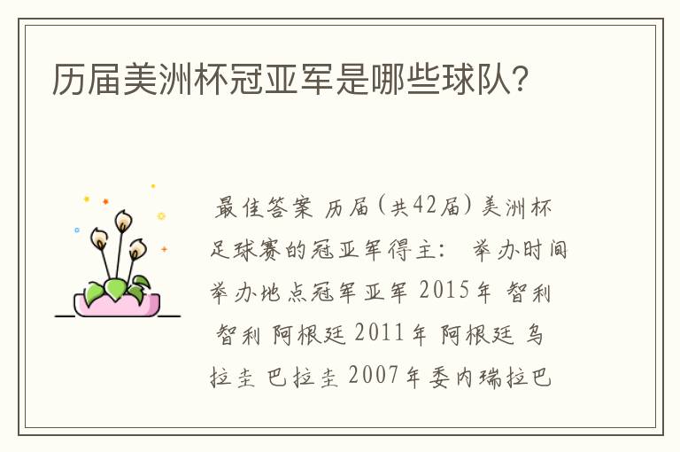 历届美洲杯冠亚军是哪些球队?