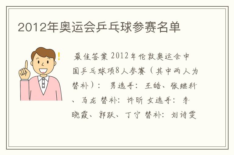 2012年奥运会乒乓球参赛名单