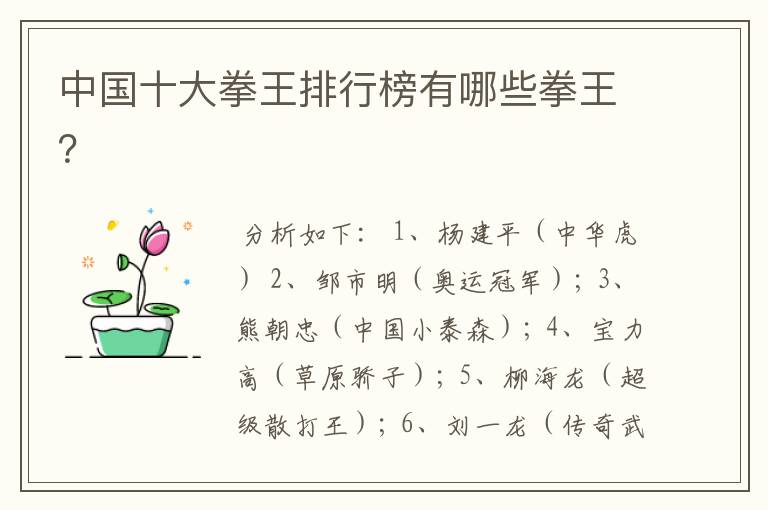 中国十大拳王排行榜有哪些拳王？