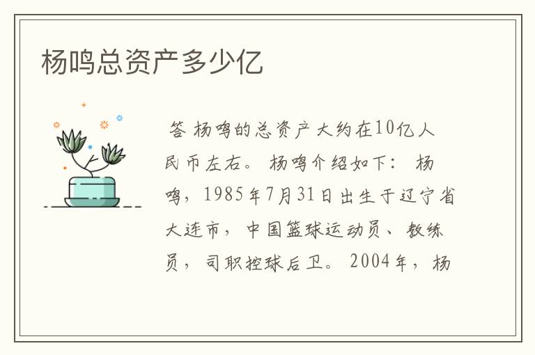 杨鸣总资产多少亿