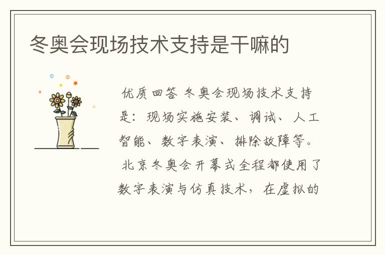 冬奥会现场技术支持是干嘛的