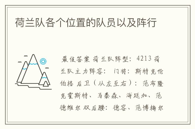 荷兰队各个位置的队员以及阵行