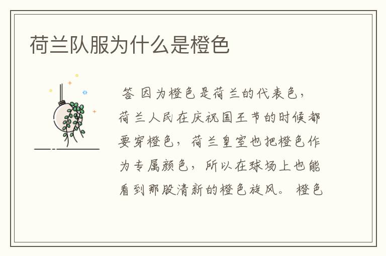 荷兰队服为什么是橙色