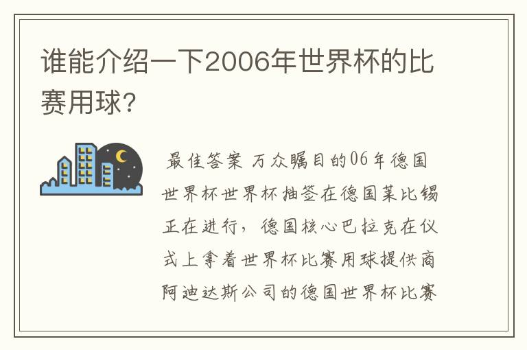 谁能介绍一下2006年世界杯的比赛用球?