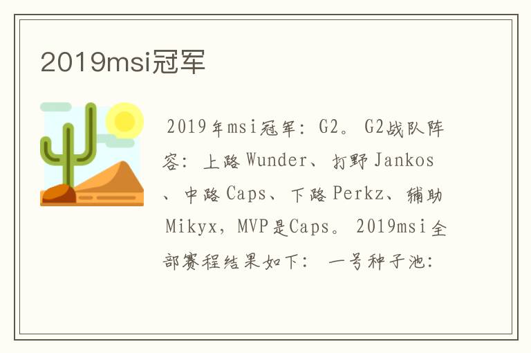 2019msi冠军