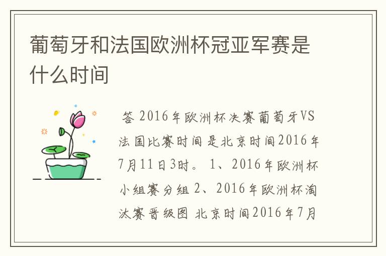 葡萄牙和法国欧洲杯冠亚军赛是什么时间