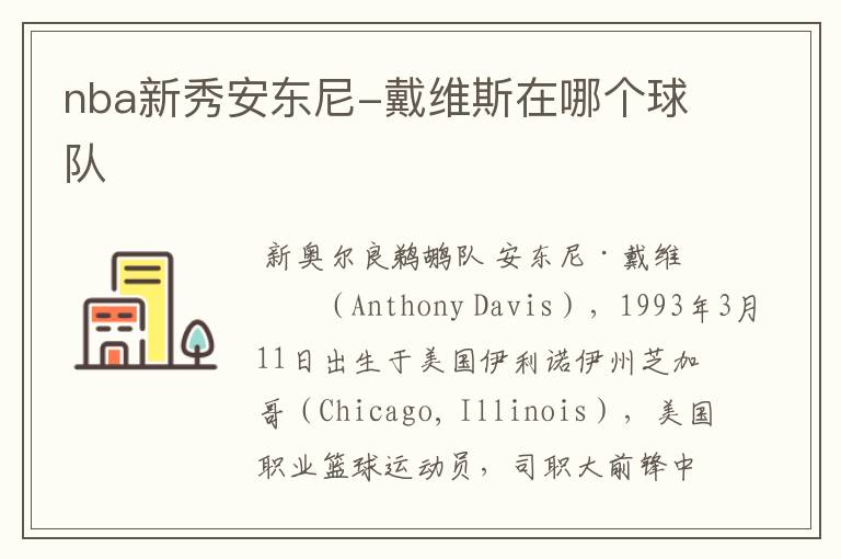 nba新秀安东尼-戴维斯在哪个球队