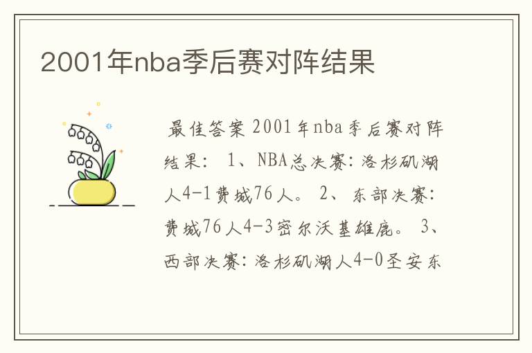 2001年nba季后赛对阵结果