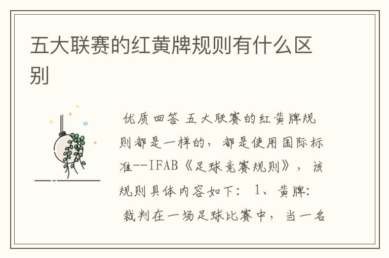 五大联赛的红黄牌规则有什么区别