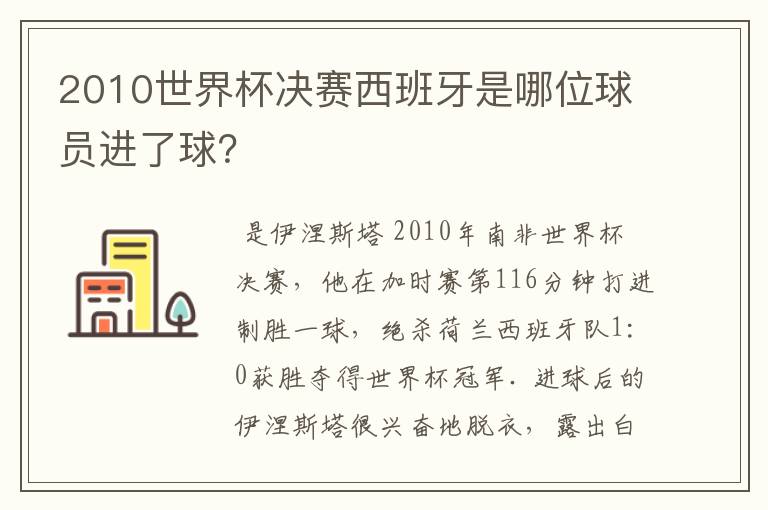 2010世界杯决赛西班牙是哪位球员进了球？