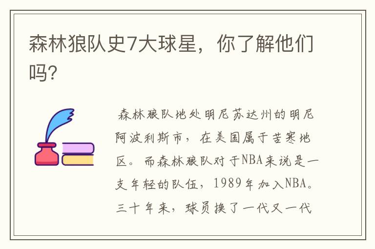 森林狼队史7大球星,你了解他们吗?