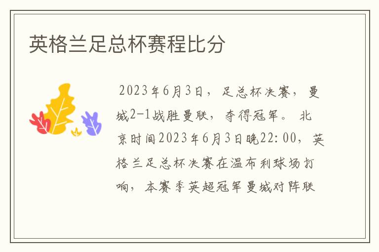 英格兰足总杯赛程比分