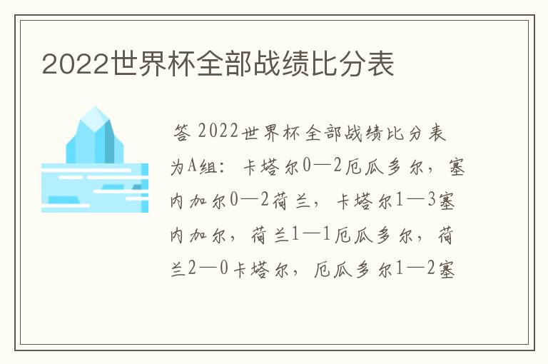 2022世界杯全部战绩比分表