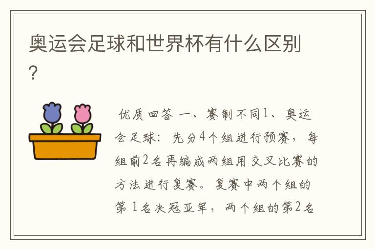 奥运会足球和世界杯有什么区别?