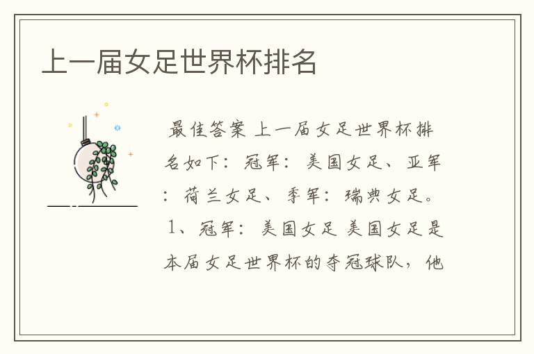 上一届女足世界杯排名