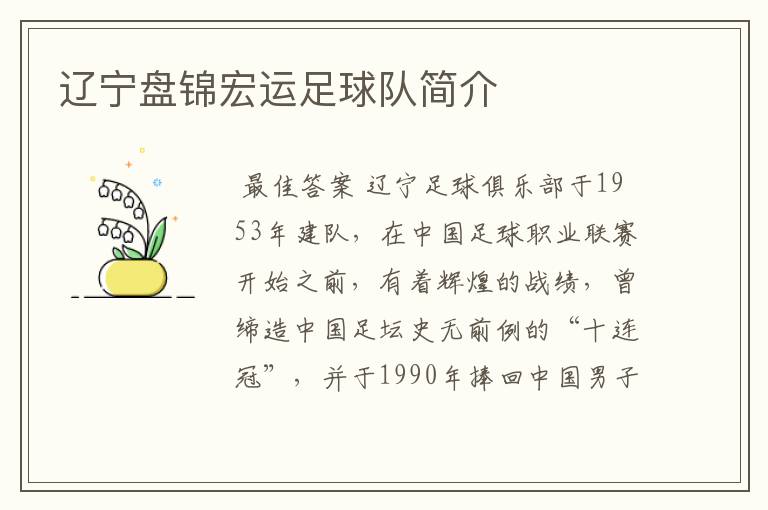 辽宁盘锦宏运足球队简介