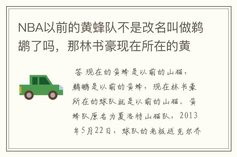 NBA以前的黄蜂队不是改名叫做鹈鹕了吗,那林书豪现在所在的黄蜂队又是怎么回事?这两个队到底是什么关