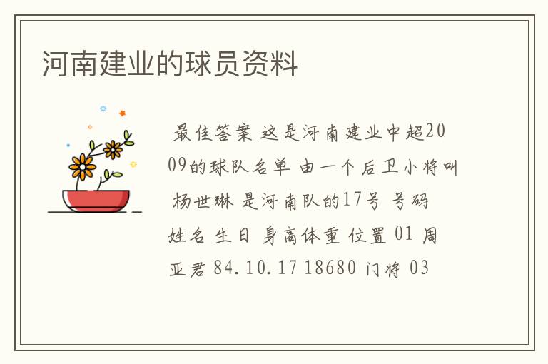 河南建业的球员资料