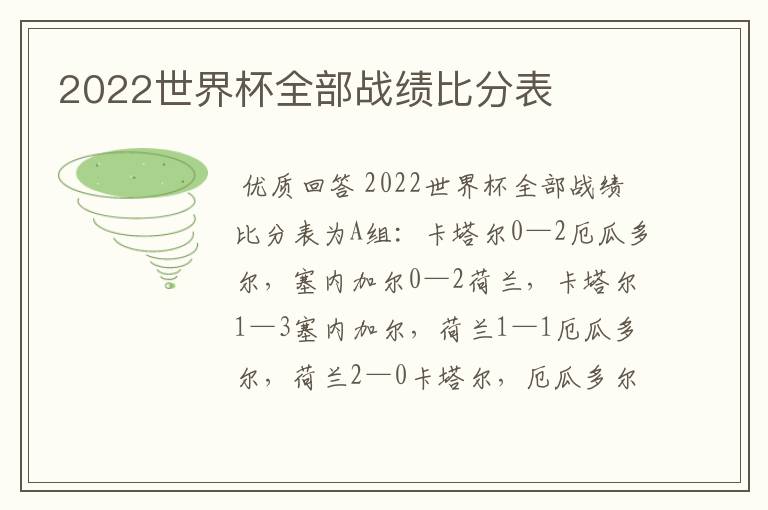 2022世界杯全部战绩比分表