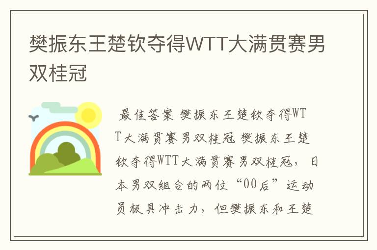 樊振东王楚钦夺得WTT大满贯赛男双桂冠